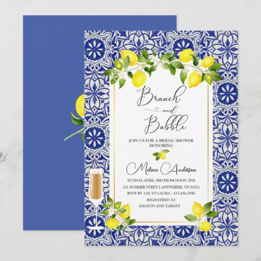 Lemontak en blauw mozaïekbijkantoor en waterverf kaart (Voorkant / Achterkant)