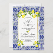 Lemontak en blauwe mozaïsche waterverf bridal sho kaart (Voorkant)