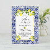 Lemontak en blauwe mozaïsche waterverf bridal sho kaart (Staand voorkant)