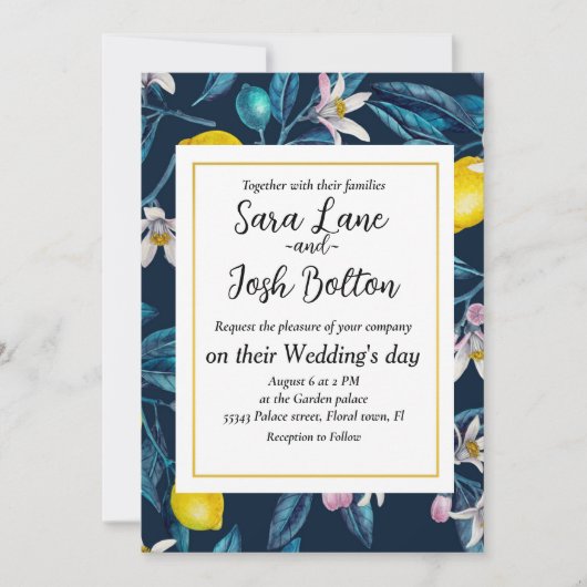 Lemontakken met bloesems en fruituitnodigingen kaart (Voorkant)