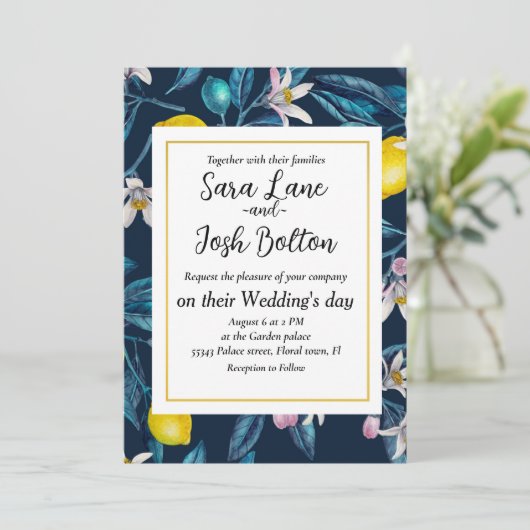 Lemontakken met bloesems en fruituitnodigingen kaart (Staand voorkant)