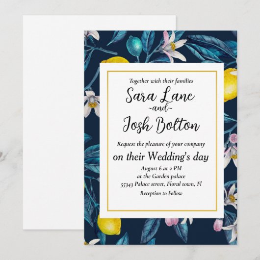 Lemontakken met bloesems en fruituitnodigingen kaart (Voorkant / Achterkant)