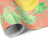 Lemonvruchtpatroon geel en perzikroze cadeaupapier (Rol Hoek)