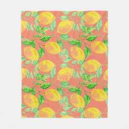 Lemonvruchtpatroon geel en perzikroze fleece deken