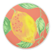 Lemonvruchtpatroon geel en perzikroze keramische knop (Voorkant)