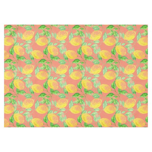 Lemonvruchtpatroon geel en perzikroze tafelkleed (Voorkant (Horizontaal))