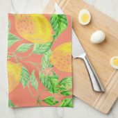 Lemonvruchtpatroon geel en perzikroze theedoek (Quarter Fold)