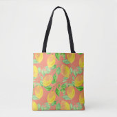 Lemonvruchtpatroon geel en perzikroze tote bag (Voorkant)