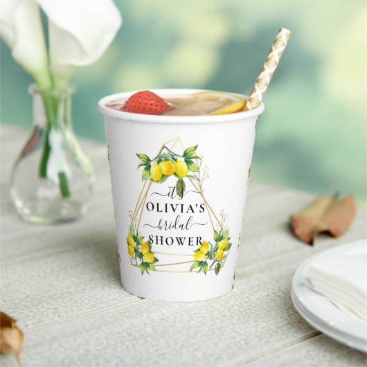 Lemony Elegante Gouden Geometrische Bruiloftsshowe Papieren Bekers (Insitu)