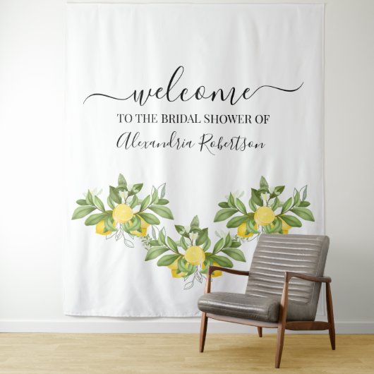 Lemony groen bruiloft welkom wandkleed (In situ)