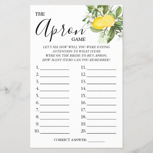 Lemony The Apron Bruidsfeest spelkaart Flyer (Voorkant)