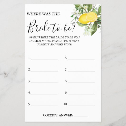 Lemony Waar was ze Vrijgezellenfeest spel kaart (Voorkant)