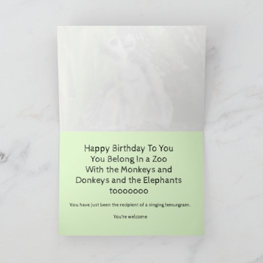 "Lemur-Gram" Birthday Kaart (Binnen)