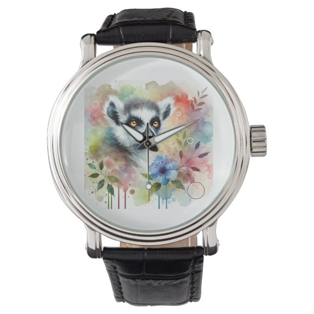 Lemur in Watercolor 280624AREF120 - Watercolor Horloge (Voorkant)