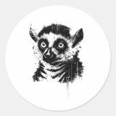 Lemur Ink Art Jungle Madaga Wildlife Rtrait Nge  Ronde Sticker (Voorkant)