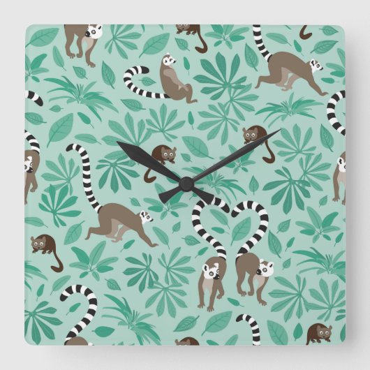 Lemur love mint leaves vierkante klok (Voorkant)