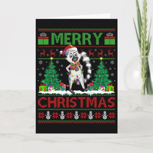 Lemur Lover Xmas - Lights Ugly Santa Lemur Chri Kaart (Voorkant)