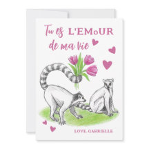 Lemur met Tulips Romantic Love Funny French Quote