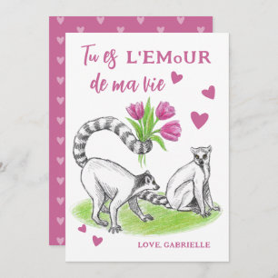 Lemur met Tulips Romantic Love Funny French Quote Feestdagenkaart