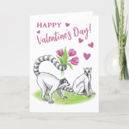 Lemur met Tulpen Romantische Liefde Grappige Valen Feestdagen Kaart