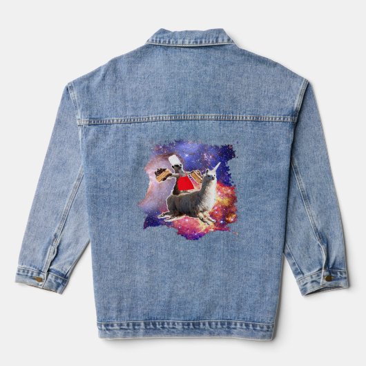 Lemur Riding Llama Eenhoorn Eten Taart Denim Jacket (Achterkant)