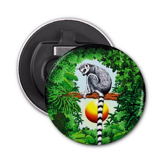 Lemur van Madagaskar Button Flesopener (Voorkant)