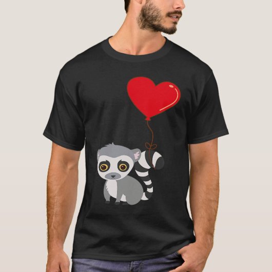 Lemur With Heart Balloon Valentines Day Love Boys T-shirt (Voorkant)