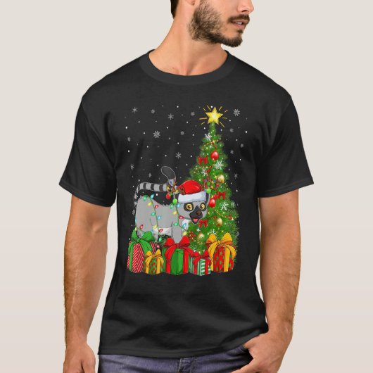 Lemur Xmas Holiday Santa Lemur Christmas Tree T-shirt (Voorkant)