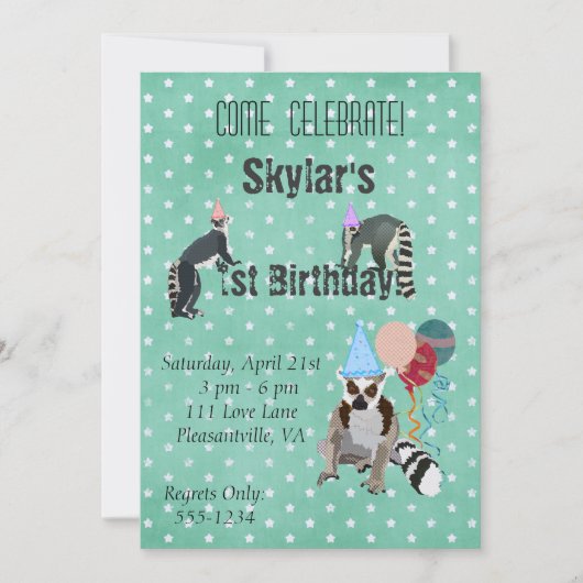 Lemurs Birthday Star Invitation Kaart (Voorkant)