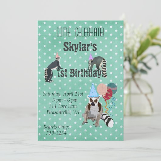 Lemurs Birthday Star Invitation Kaart (Staand voorkant)