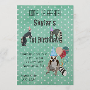 Lemurs Birthday Star Invitation Kaart