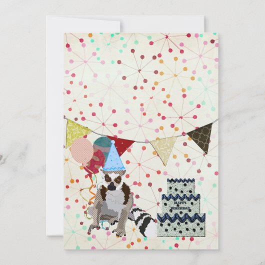 Lemurs Fun Abstracte uitnodiging van Birthday (Achterkant)