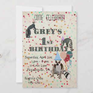 Lemurs Fun Abstracte uitnodiging van Birthday