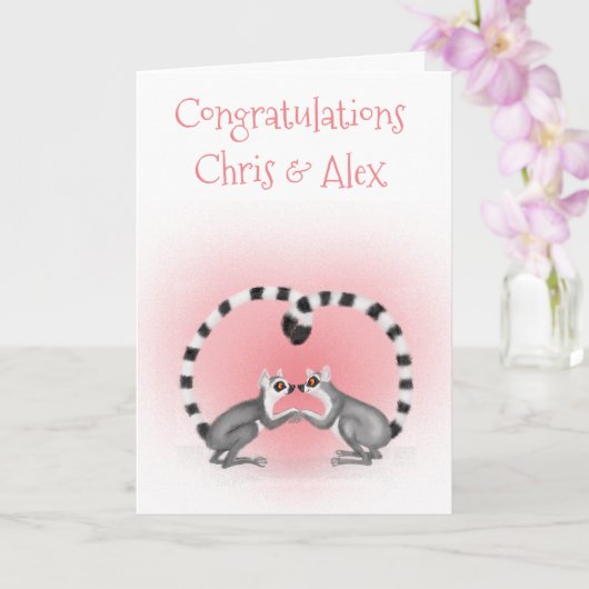 Lemurs in liefde verloving / trouwkaart kaart (Orchidee)