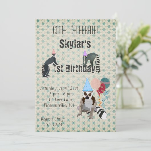 Lemurs uitnodiging van Birthday (Staand voorkant)