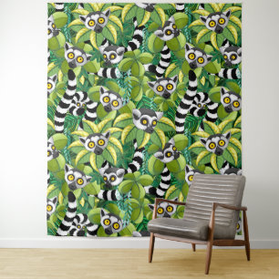 Lemurs van Madagaskar in Exotische Jungle Wandkleed