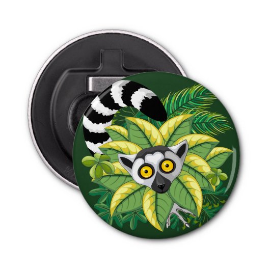 Lemurs van Madagaskar in het exotische Oerwoud Button Flesopener (Voorkant)