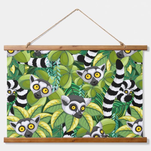 Lemurs van Madagaskar in het exotische Oerwoud Hangend Wandkleed (Voorkant)