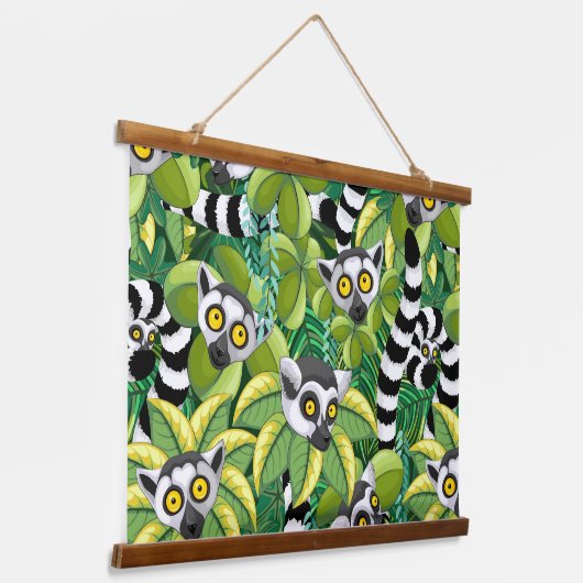 Lemurs van Madagaskar in het exotische Oerwoud Hangend Wandkleed (Gebogen)