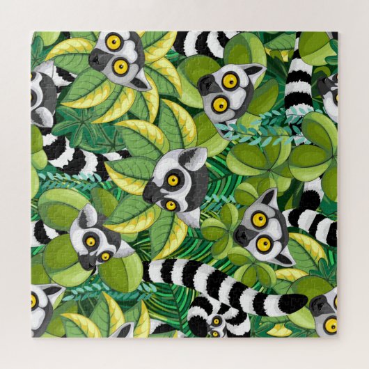Lemurs van Madagaskar in het exotische Oerwoud Legpuzzel (Horizontaal)