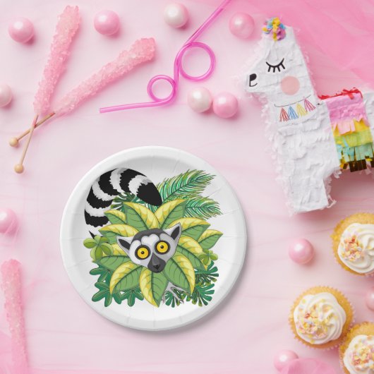 Lemurs van Madagaskar in het exotische Oerwoud Papieren Bordje (Feest)