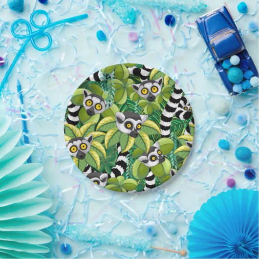 Lemurs van Madagaskar in het exotische Oerwoud Papieren Bordje (Feest)