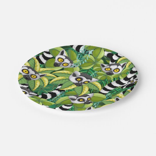 Lemurs van Madagaskar in het exotische Oerwoud Papieren Bordje (Gekanteld)