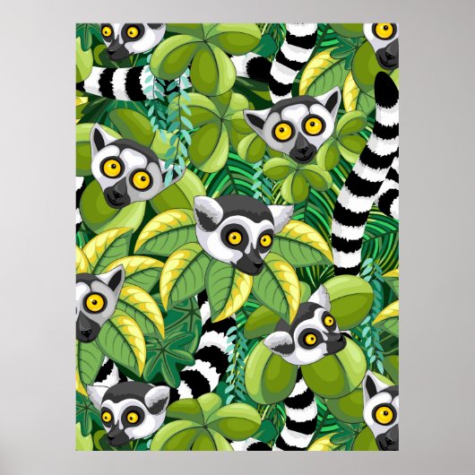 Lemurs van Madagaskar in het exotische Oerwoud Poster (Voorkant)