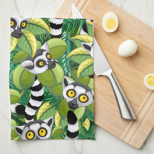 Lemurs van Madagaskar in het exotische Oerwoud Theedoek (Quarter Fold)