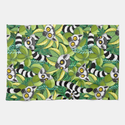 Lemurs van Madagaskar in het exotische Oerwoud Theedoek (Horizontaal)