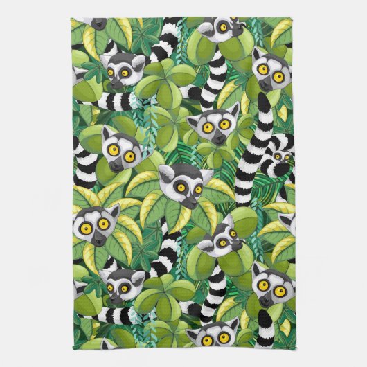 Lemurs van Madagaskar in het exotische Oerwoud Theedoek (Verticaal)