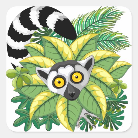 Lemurs van Madagaskar in het exotische Oerwoud Vierkante Sticker (Voorkant)
