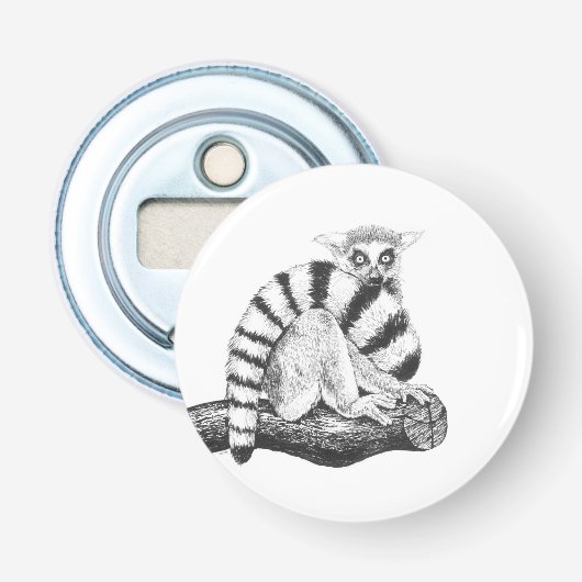 Lemurtekening Button Flesopener (Voorkant)