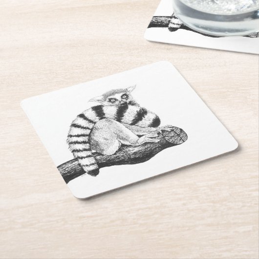 Lemurtekening Kartonnen Onderzetters (Schuin)